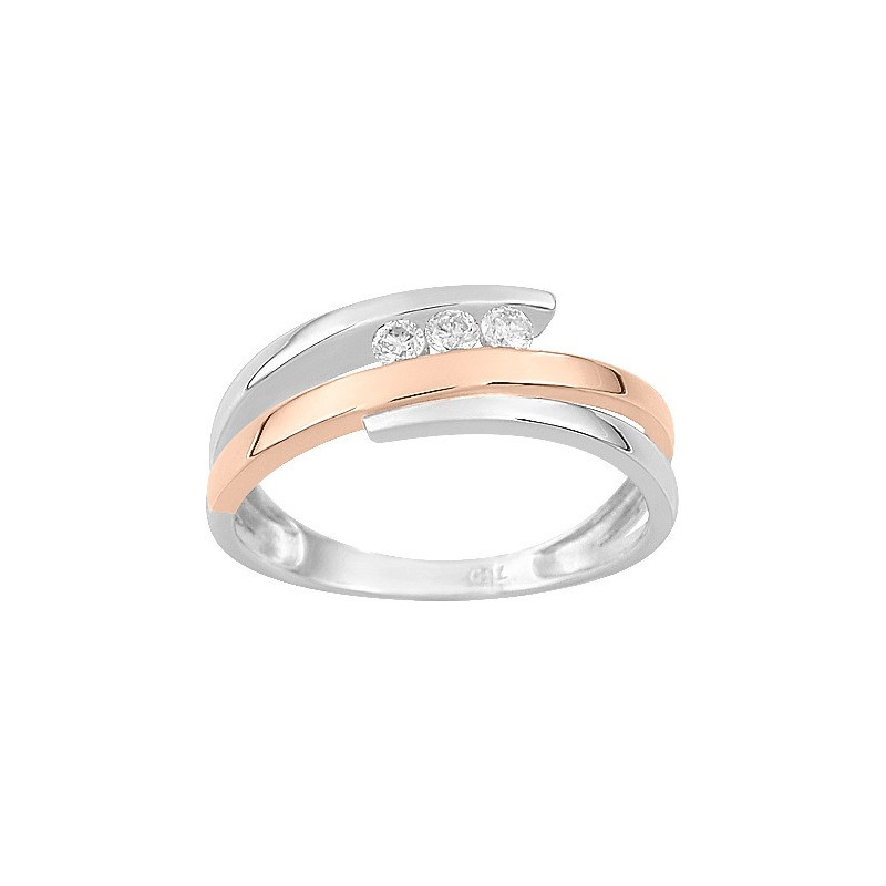 Bague Trilogie OR Blanc et Rose 750 ml Diamants