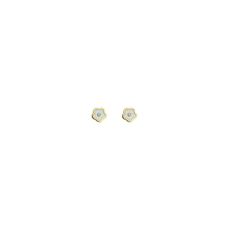 Boucles d'oreilles OR Jaune 750 ml Fleur Nacre et l'oxyde de zirconium