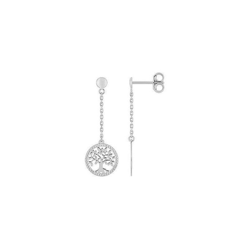 Boucles d'oreilles OR Blanc 750 ml Arbre de vie