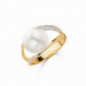 Bague OR Jaune et Blanc 750 ml Diamants et Perle blanche