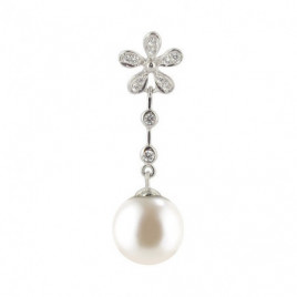 Pendentif OR Blanc 750 ml Diamants & Perle d'Eau douce