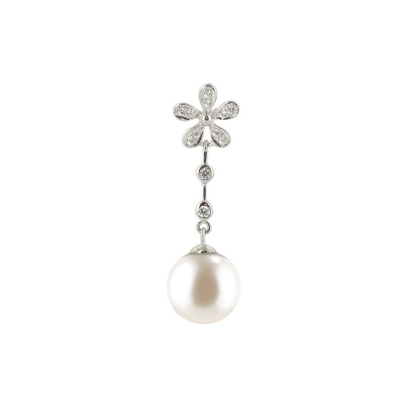 Pendentif OR Blanc 750 ml Diamants & Perle d'Eau douce