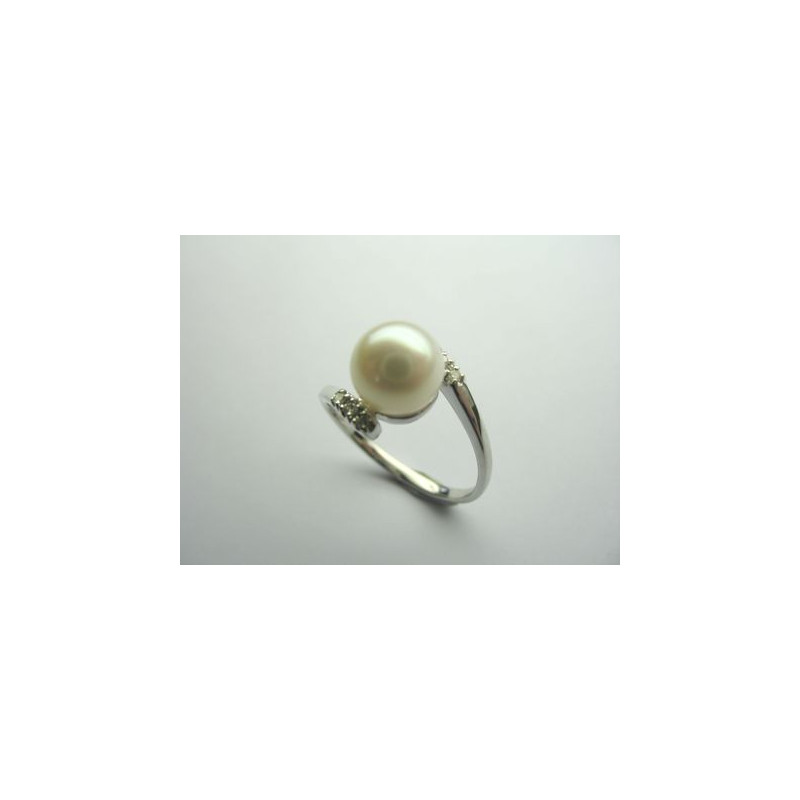 Bague OR Blanc 750 ml Diamants & Perle d'Eau douce