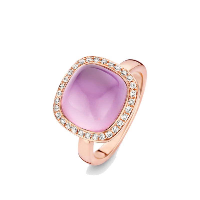 Bague OR Rose 750 ml Diamants et Améthyste sur nacre