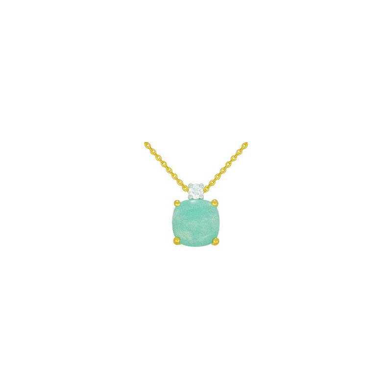 Collier OR Jaune 750 ml Diamant et Amazonite