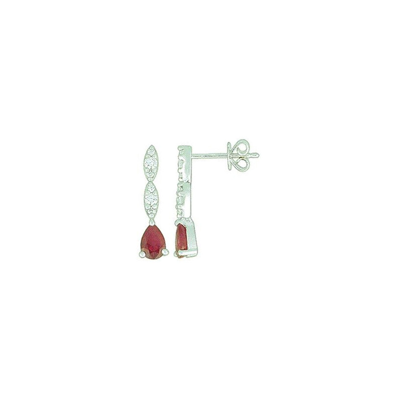 Boucles d'oreilles OR Blanc 750 ml Diamants et Rubis