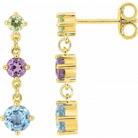 Boucles d'oreilles OR Jaune 750 ml Topaze bleu, Améthyste & Peridot