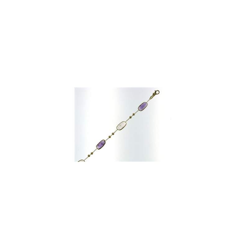 Bracelet OR Jaune 750 ml Améthyste et Quartz rose