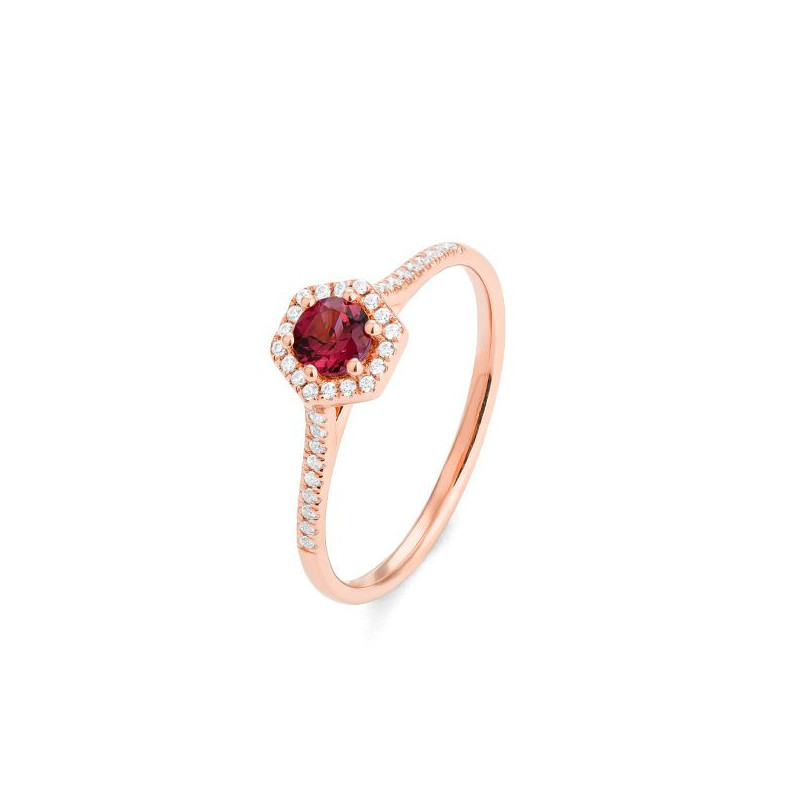 Bague OR Rose 750 ml Diamants & Rhodolite