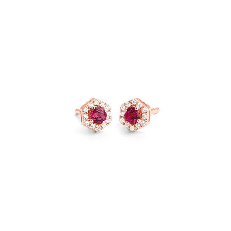 Boucles d'oreilles OR Rose 750 ml Diamants & Rhodolite