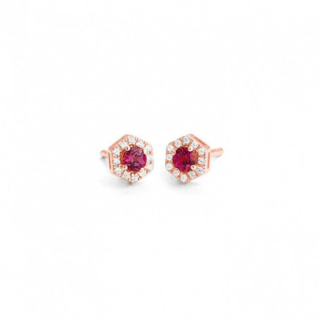 Boucles d'oreilles OR Rose 750 ml Diamants & Rhodolite