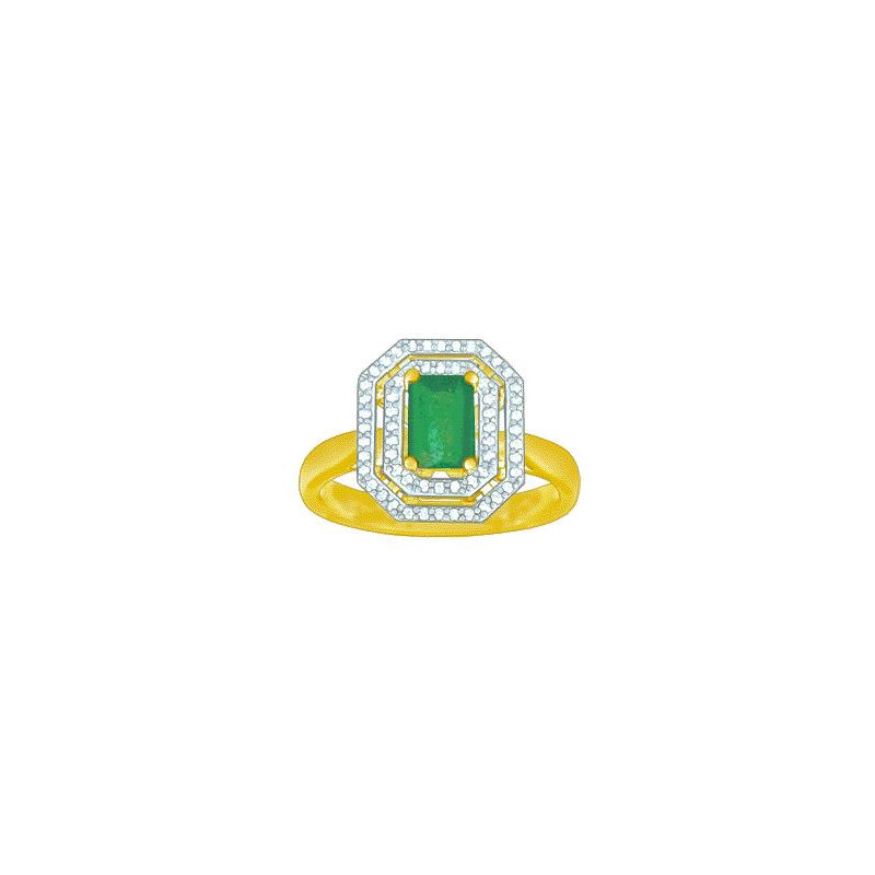 Bague OR Jaune et Blanc 750 ml Diamants & Emeraude