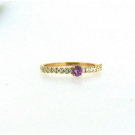 Bague OR Jaune 750 ml Diamants & Saphir violet