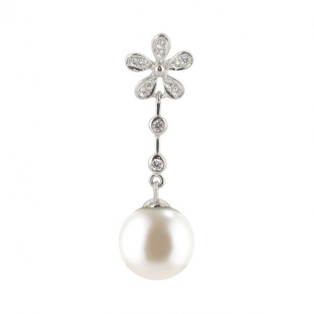 Pendentif OR Blanc 750 ml Diamants & Perle d'Eau douce