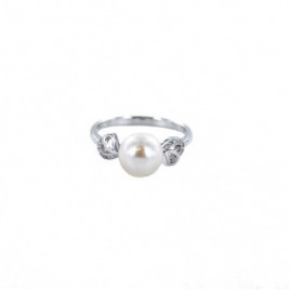 Bague OR Blanc 750 ml Diamants & Perle d'eau douce