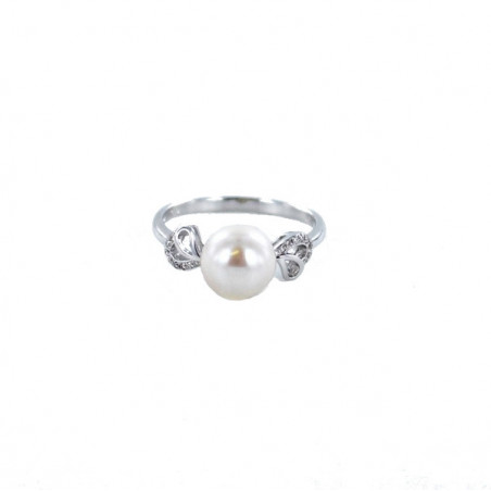 Bague OR Blanc 750 ml Diamants & Perle d'eau douce