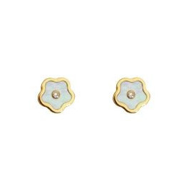 Boucles d'oreilles OR Jaune 750 ml Fleur Nacre et l'oxyde de zirconium