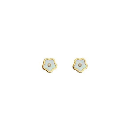 Boucles d'oreilles OR Jaune 750 ml Fleur Nacre et l'oxyde de zirconium