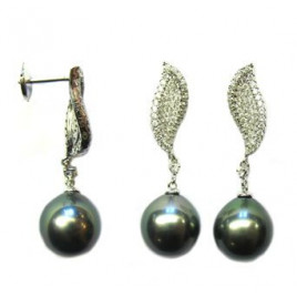 Boucle d'oreilles OR Blanc750 ml Diamants & Perle de Tahiti