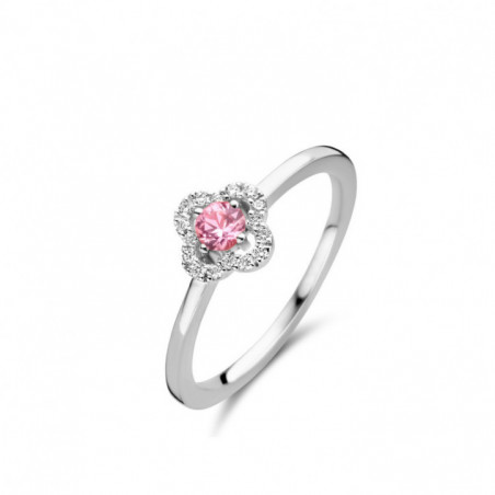 Bague OR Blanc 750 ml Diamants et Saphir rose