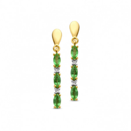 Boucles d'oreilles OR Jaune 750 ml Diamants & Émeraudes