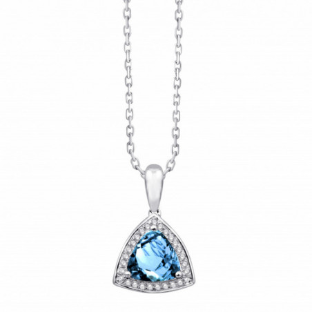 Collier OR Blanc 750 ml Diamants & Topaze bleue London