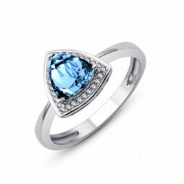 Bague OR Blanc 750 ml Diamants & Topaze bleu