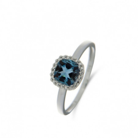 Bague OR Blanc 750 ml Diamants et Topaze Bleue Sky Bleue