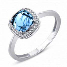 Bague OR Blanc 750 ml Diamants & Topaze Sky