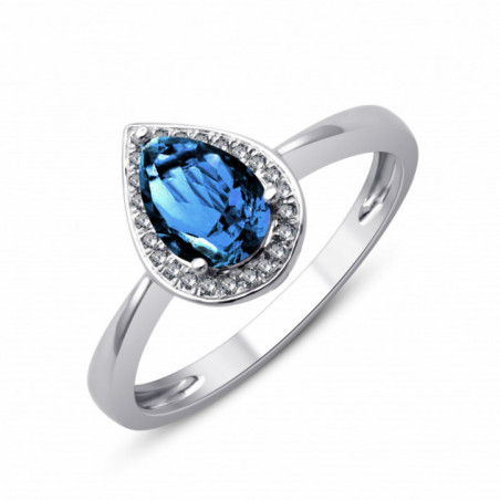 Bague OR Blanc 750 ml Diamants & Topaze bleue London