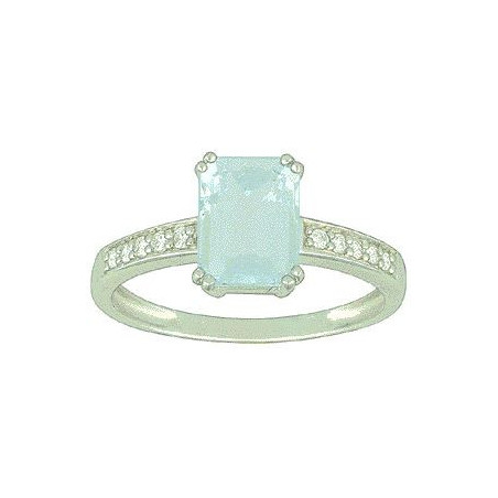 Bague OR Blanc 750 ml Diamants & Aigue-marine