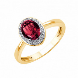 Bague OR Jaune 750 ml Diamants é Rhodolite