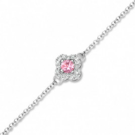 Bracelet OR Blanc 750 ml Diamant et Saphir rose