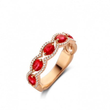 Bague OR Jaune 750 ml Diamants et Rubis