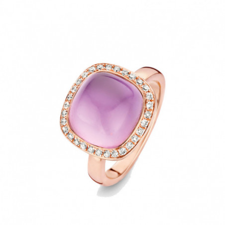 Bague OR Rose 750 ml Diamants et Améthyste sur nacre